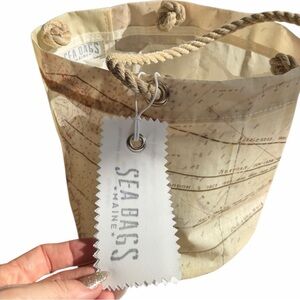 Sea Bags Maine Sailcloth Bucket Tote Nautical Map Rope Handle Bag